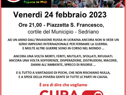Cura, non bombe – Appuntamento a Sedriano venerdì 24/2/23